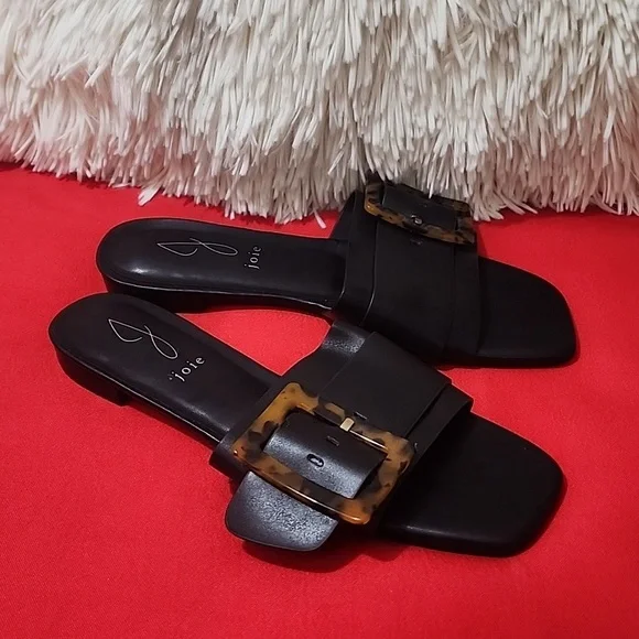 Joie Black Paige Slide Sandals flats tortoise buckle Minimalist Design - Picture 3 of 8